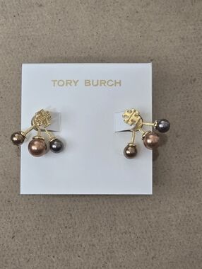 Tory Burch Gold Logo Multi-Pearl Drop Studs